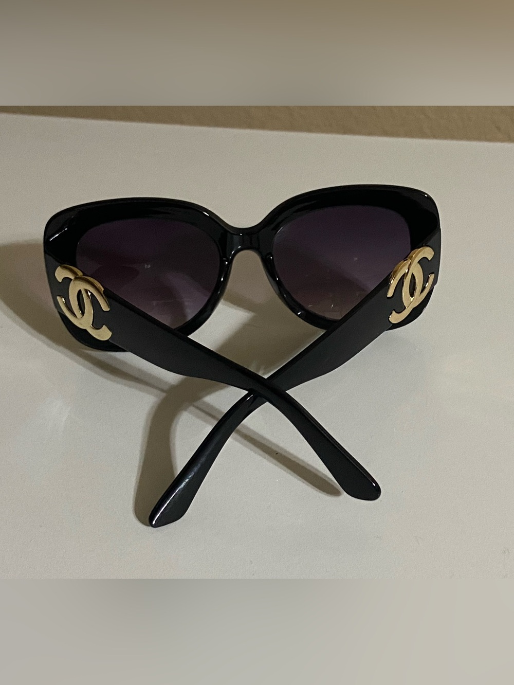 CHANEL Black Sunglasses with Gold CC Emblems
